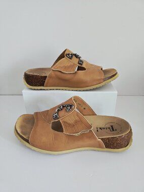 Think! Think Mizzi Face Tan Open Toe Cork Leather Sandals 40 10 Slip On Shoes